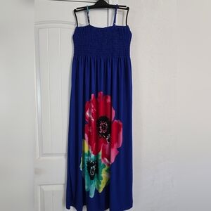 India Boutique Blue Maxi Dress with Floral Design One Size